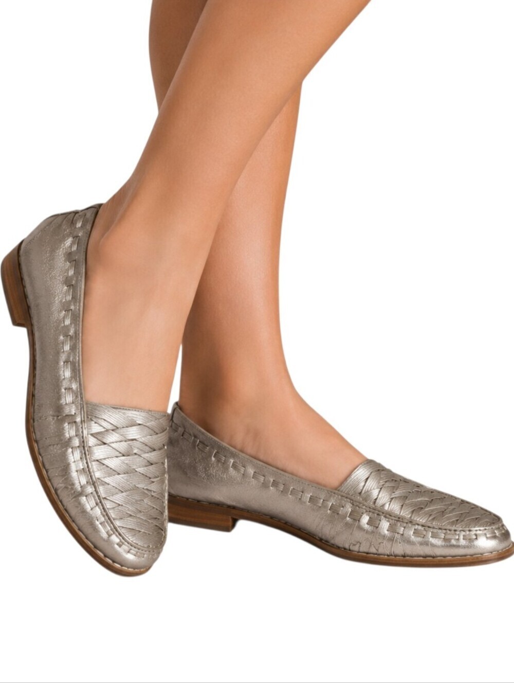 Stuart Weitzman Metallic Gold Leather Loafers Women 8 Luxury Boho Chic